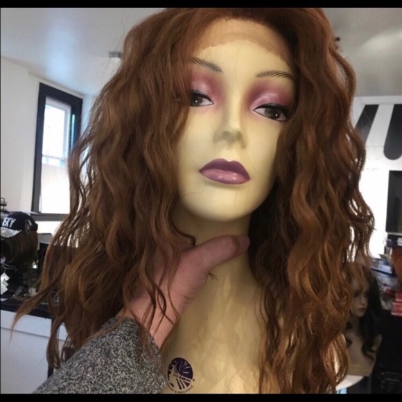 Copper Brown Curly long Swisslace Lacefront wig - Picture 6 of 9